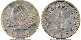 Estados Unidos 1/4 Decimo 1874-MEDELLIN XF40 NGC, Medellin mint, KM143.3. Lightly toned and displaying a minute scratch to the left of the denominatio...