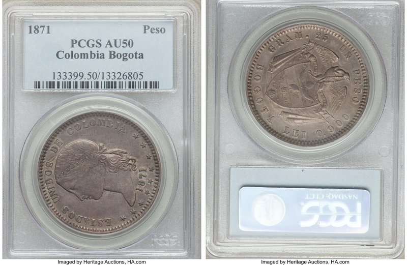 Estados Unidos Peso 1871-BOGOTA AU50 PCGS, Bogota mint, KM154.1. Quite fleeting ...