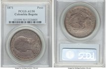 Estados Unidos Peso 1871-BOGOTA AU50 PCGS, Bogota mint, KM154.1. Quite fleeting outside of the XF level, the surfaces toned to an appealing gunmetal w...