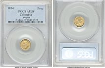 Estados Unidos gold Peso 1874-BOGOTA AU58 PCGS, Bogota mint, KM157.2. Delightfully preserved for this iconic type with bold features and few imperfect...