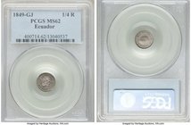 Republic 1/4 Real 1849 QUITO-GJ MS62 PCGS, Quito mint, KM36. An incredibly high grade for the issue, a mere four ranking finer across both NGC and PCG...