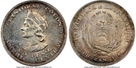 Republic Peso 1911-C.A.M. MS63 NGC, San Salvador mint, KM115.1. Lustrous and well-preserved, the surfaces clad in chestnut tones transitioning to a sl...