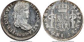 Ferdinand VII 1/2 Real 1821 NG-M MS64 NGC, Nueva Guatemala mint, KM65. Struck to needle-sharp clarity and displaying obvious reflectivity to the glass...
