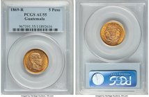 Republic gold 5 Pesos 1869-R AU55 PCGS, KM191. An important one-year type coin with a mintage of just 40,000 pieces. 

HID09801242017