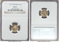 Republic gold Peso 1922 MS61 NGC, KM56. Fully Mint State, with brightly shimmering and nearly watery golden luster that washes over the somewhat uneve...