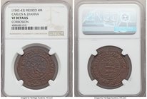 Charles & Johanna "Late Series" 4 Maravedis ND (1542-1543)-M VF Details (Corrosion) NGC, Mexico City mint, Cal-205, Nesmith-10. A very elusive early c...