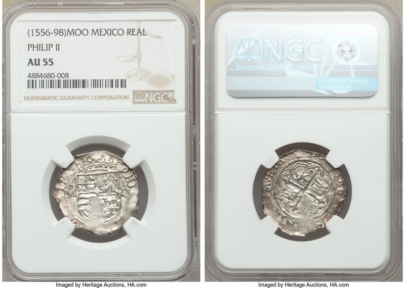 Philip II Cob Real ND (1556-1598) Mo-O AU55 NGC, Mexico City mint, Cal-643. Lust...