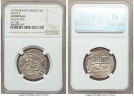 Philip II Cob 2 Reales ND (1570-1598) Mo-O AU Details (Scratches) NGC, Mexico City mint, Cay-3601. 6.73gm. Two fine scratches noted over the upper are...