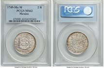 Ferdinand VI 2 Reales 1749 Mo-M MS62 PCGS, Mexico City mint, KM86.1. Tied for the finest representative of this early date at PCGS with only one finer...