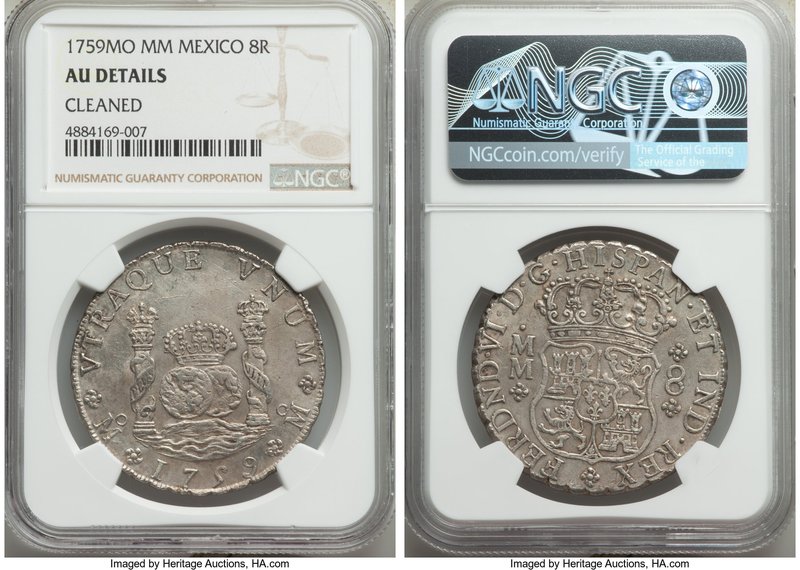 Ferdinand VI 8 Reales 1759 Mo-MM AU Details (Cleaned) NGC, Mexico City mint, KM1...