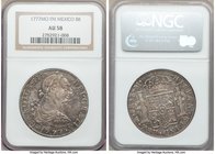 Charles III 8 Reales 1777 Mo-FM AU58 NGC, Mexico City mint, KM106.2. Exhibiting luster under varied tone, the surfaces on the whole demonstrating obvi...