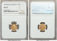 Ferdinand VII gold 1/2 Escudo 1816 Mo-JJ AU53 NGC, Mexico City mint, KM112. Toned to an antique gold with devices caressed by light touches of clay to...
