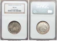 Republic 2 Reales 1826 Mo-JM MS64 NGC, Mexico City mint, KM374.10. A sharply struck example of this earlier date displaying features surrounded by sci...