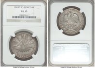 Republic 4 Reales 1863 Pi-RO AU50 NGC, San Luis Potosi mint, KM375.8. Dressed in silver and areas of deeper steel tone, with a strong undercurrent of ...