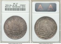 Republic 8 Reales 1826 Mo-JM MS61 ANACS, Mexico City mint, KM377.10, DP-Mo05. Medal alignment, repunched date. Attractively toned with areas of gold a...