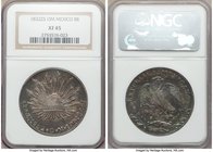 Republic 8 Reales 1832 Zs-OM XF45 NGC, Zacatecas mint, KM377.13, DP-Zs12. Deeply toned, with a hint of blue iridescence over the eagle. 

HID098012420...