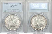 Republic 8 Reales 1841 Go-PJ MS63 PCGS, Guanajuato mint, KM377.8, DP-Go23. Choice, with stark argent luster and perhaps even less handling that is nor...
