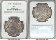 Republic 8 Reales 1845 Go-PM MS63 NGC, Guanajuato mint, KM377.8, DP-Go28. Exhibiting inviting eye appeal, with strong gold and tangerine undertones.

...