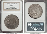 Republic 8 Reales 1855 Ga-JG AU55 NGC, Guadalajara mint, KM377.6, DP-Ga37. Graphite-toned with significant underlying luster, the localized striking w...