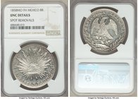 Republic 8 Reales 1858 Mo-FH UNC Details (Spot Removals) NGC, Mexico City mint, KM377.10, DP-Mo44. Superbly reflective with a bold, glassy luster and ...