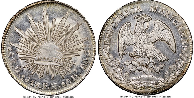 Republic 8 Reales 1859 Mo-FH MS63 NGC, Mexico City mint, KM377.10, DP-Mo45. A bl...
