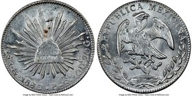 Republic 8 Reales 1860/50 Go-PF MS62 NGC, Guanajuato mint, KM377.8, DP-Go44. Fully Mint State, with only a few spots of tone but otherwise blast white...