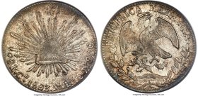 Republic 8 Reales 1863 Ce-ML AU55 PCGS, Real de Catorce mint, KM377.1, DP-Ce01. Quite lustrous for the grade, with only a minimum of wear and light ea...