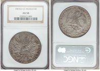 Republic 8 Reales 1865 Ca-JC AU58 NGC, Chihuahua mint, KM377.2, DP-Ca38. Gently struck, with a resulting roundedness to the features, though clearly o...