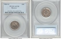 Maximilian 10 Centavos 1865-Z AU50 PCGS, Zacatecas mint, KM386.3. The sole date for the issue, possessing a stark relief to the devices and a tinge of...