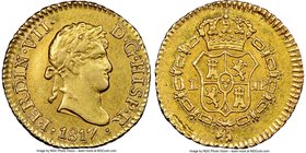 Ferdinand VII gold 1/2 Escudo 1817 L-JP AU55 NGC, Lima mint, KM125. A lustrous sheen rolls over the surfaces upon inspection, the general preservation...