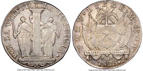 Provisional Republic 8 Reales 1823 LM-JP AU53 NGC, Lima mint, KM136. Among the finest of the date we have offered, a bit softly struck in the central ...