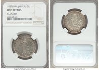 Republic 2 Reales 1827 LM-JM UNC Details (Cleaned) NGC, Lima mint, KM141.1. Lightly cleaned, with silvery tone over underlying glassy fields. 

HID098...