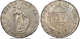 Republic 8 Reales 1829 CUZco-G AU58 NGC, Cuzco mint, KM142.2. Lustrous and lightly handled, with even little of what would only be considered rub to t...