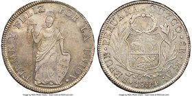 Republic 8 Reales 1834 CUZCO-BoAR AU58 NGC, Cuzco mint, KM142.4. Seemingly finer than the assigned grade would suggest, an almost glassy sheen preserv...