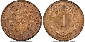 Republic Specimen Centesimo 1869-H SP64 Red and Brown NGC, Heaton mint, KM11. Mostly red with shimmering surfaces and displaying a single spot of reve...