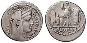 Aemilia - L. Aemilius Lepidus Paullus (62 a.C.) Denario - Testa della Concordia a d. - R/ Lucio Emilio Paolo con Perseo ed i filgli - B. 10; Cr. 415/1...