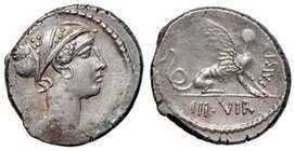 Carisia - T. Carisius - Denario (46 a.C.) Testa della Sibilla a d. - R/ Sfinge stante a d. - B. 11; Cr. 464/1 AG (g 4,00)
SPL