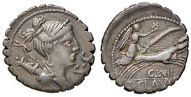 Claudia - C. Claudius Pulcher - Denario (110-109 a.C.) Testa di Roma a d. - R/ La Vittoria su biga - B. 1; Cr. 300/1 AG (g 3,73)
BB/BB+