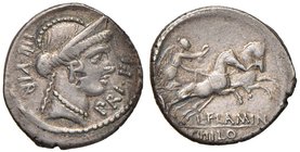 L. Flaminius Chilo - Denario (43 a.C.) Testa diademata di Venere a d. - R/ La Vittoria su biga a d. - B. 2; Cr. 485/2 AG (g 3,62) Contromarca e ossida...