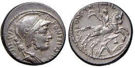 Fonteia - P. Fonteius P. f. Capito - Denario (55 a.C.) Busto elmato di Marte a d. - R/ Cavaliere al galoppo a d. - B. 17; Cr. 429/1 AG (g 4,29)
BB+/S...