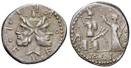 Furia - M. Furius L. f. Philus - Denario (119 a.C.) Testa di Giano - R/ Roma stante a s. incorona un trofeo - B. 18; Cr. 281/1 AG (g 3,85) Poroso
BB