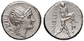 Herennia - M. Herennius - Denario (108-107 a.C.) Testa della Pietà a d. - R/ Anfinomo porta il padre sulle spalle - B. 1; Cr. 308/1 AG (g 3,80)
qSPL