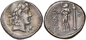 Marcia - L. Censorinus - Denario (82 a.C.) Testa di Apollo a d. - R/ Il satiro Marsia - B. 24; Cr. 363/1 AG (g 4,00)
SPL+/qFDC