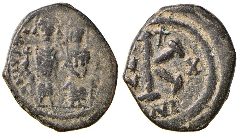BISANZIO Giustino II (565-578) Mezzo follis - Gli imperatori seduti di fronte - ...