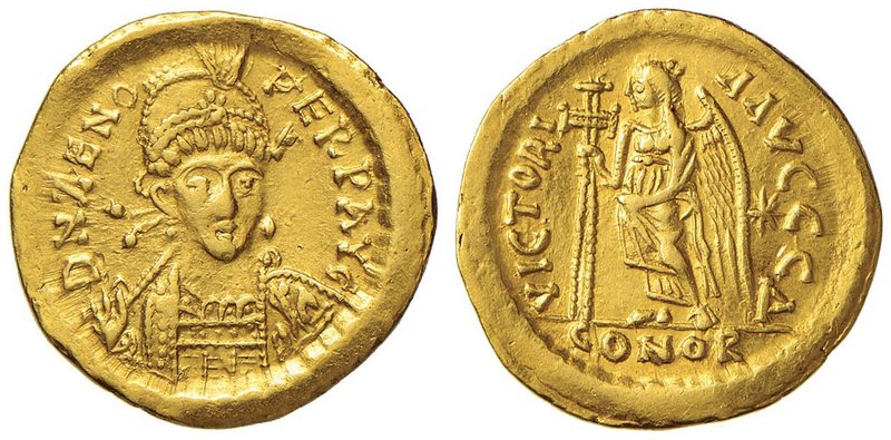 OSTROGOTI Teodorico (495-526) Solido a nome dell’imperatore d’Oriente Zeno - Bus...