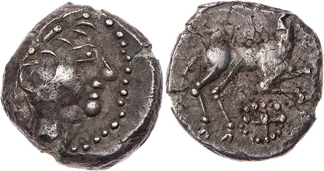 GALLIEN ALLOBROGES
 AR-Drachme 2.-1. Jh. v. Chr. Vs.: Kopf des Apollon mit Lorb...