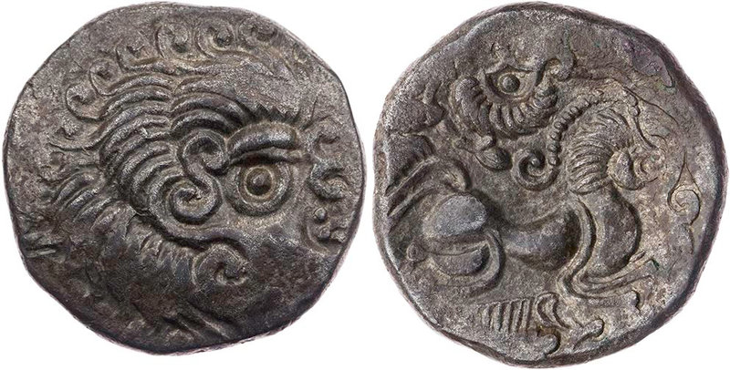 GALLIEN CORIOSOLITES
 BI-Stater 1. Jh. v. Chr. Vs.: Kopf mit üppigem Haar und "...