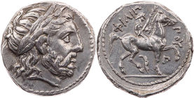 MAKEDONIEN, KÖNIGREICH
Philipp II., 359-336 v. Chr. AR-Tetradrachme um 323-315 v. Chr. (postum) Amphipolis Vs.: Kopf des Zeus mit Lorbeerkranz n. r.,...