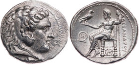 MAKEDONIEN, KÖNIGREICH
Alexander III., 336-323 v. Chr. AR-Tetradrachme 305-290 v. Chr. Tyros Vs.: Kopf des Herakles mit Löwenskalp n. r., Rs.: Zeus a...