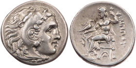 MAKEDONIEN, KÖNIGREICH
Philipp III. Arrhidaios, 323-317 v. Chr. AR-Drachme Lampsakos Vs.: Kopf des Herakles mit Löwenskalp n. r., Rs.: Zeus aetophoro...